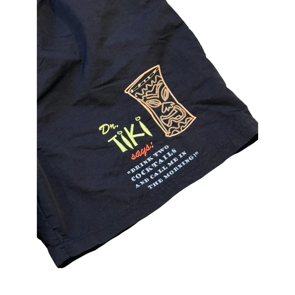 Tori Richard Navy Swim Trunks Men XL Tiki‎ Cocktail Embroidered Shorts Lined